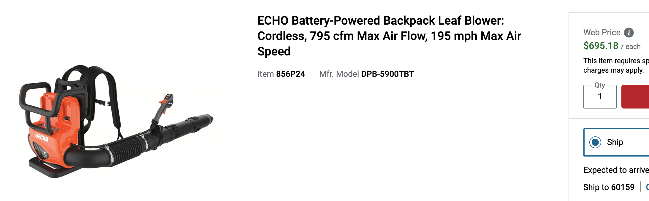 ECHO Battery-Powered Backpack Leaf Blower